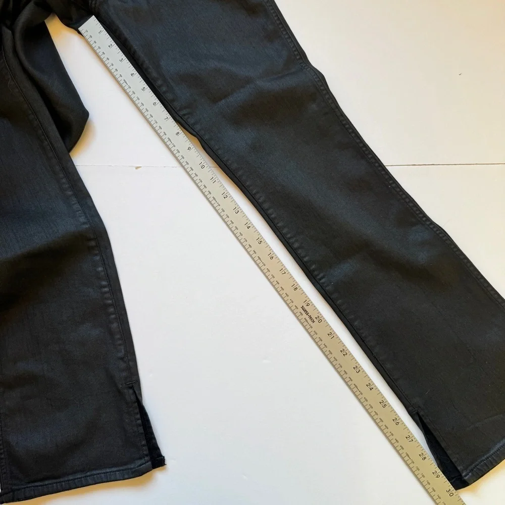 Denim Forum The Lola Split Hi Rise Skinny Jean Coated Stay Black Waxed Sz 32 - Picture 10 of 16